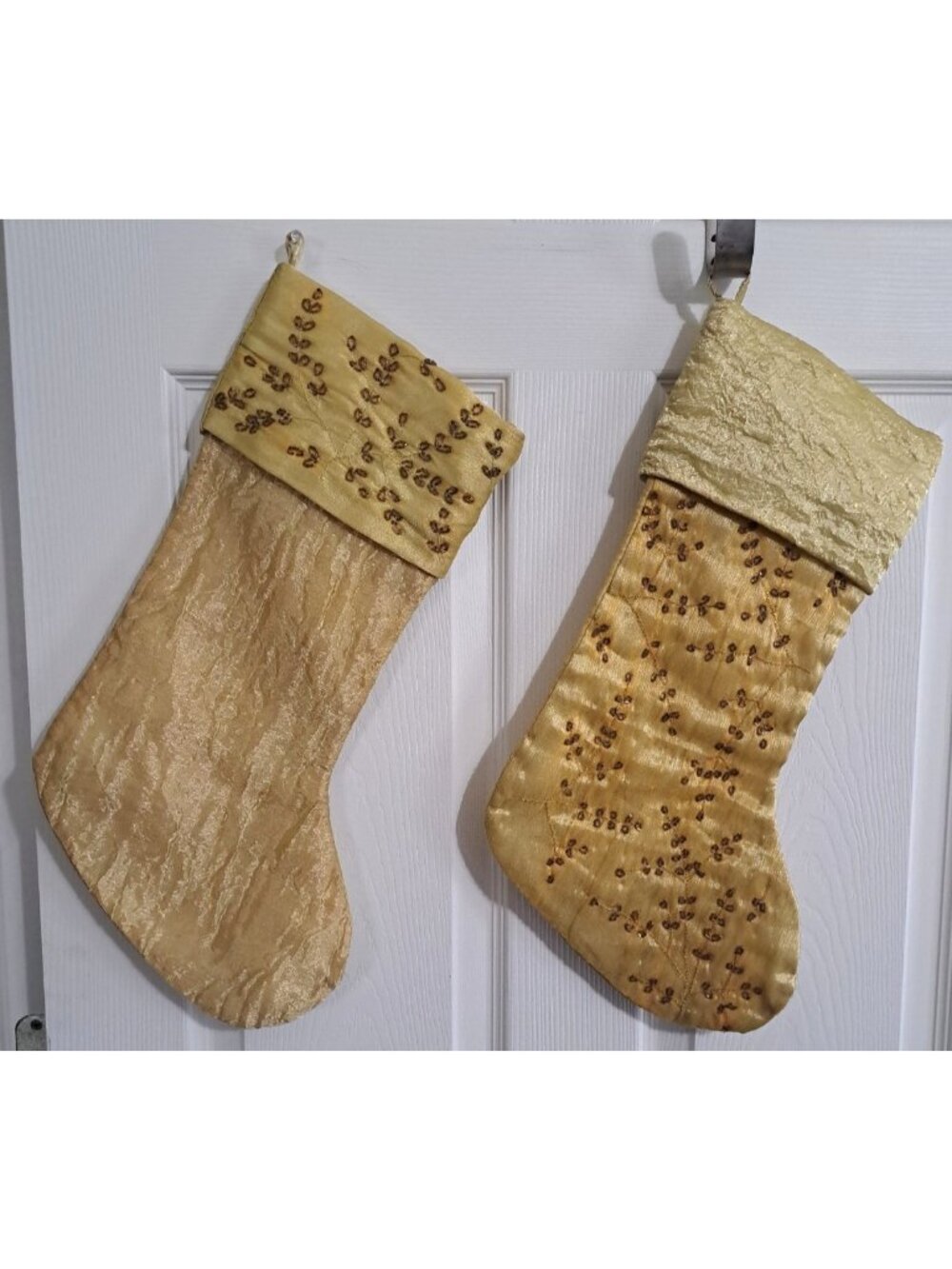 Pair of Walmart Gold Christmas Stocking Beaded